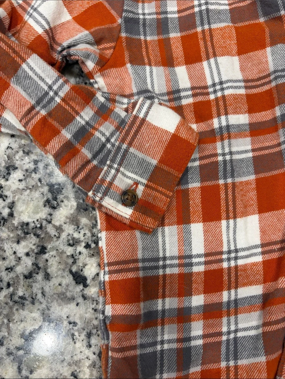 CLEARANCE Plaid Hooded Button-Up Shirt - Orange & Gray 2T